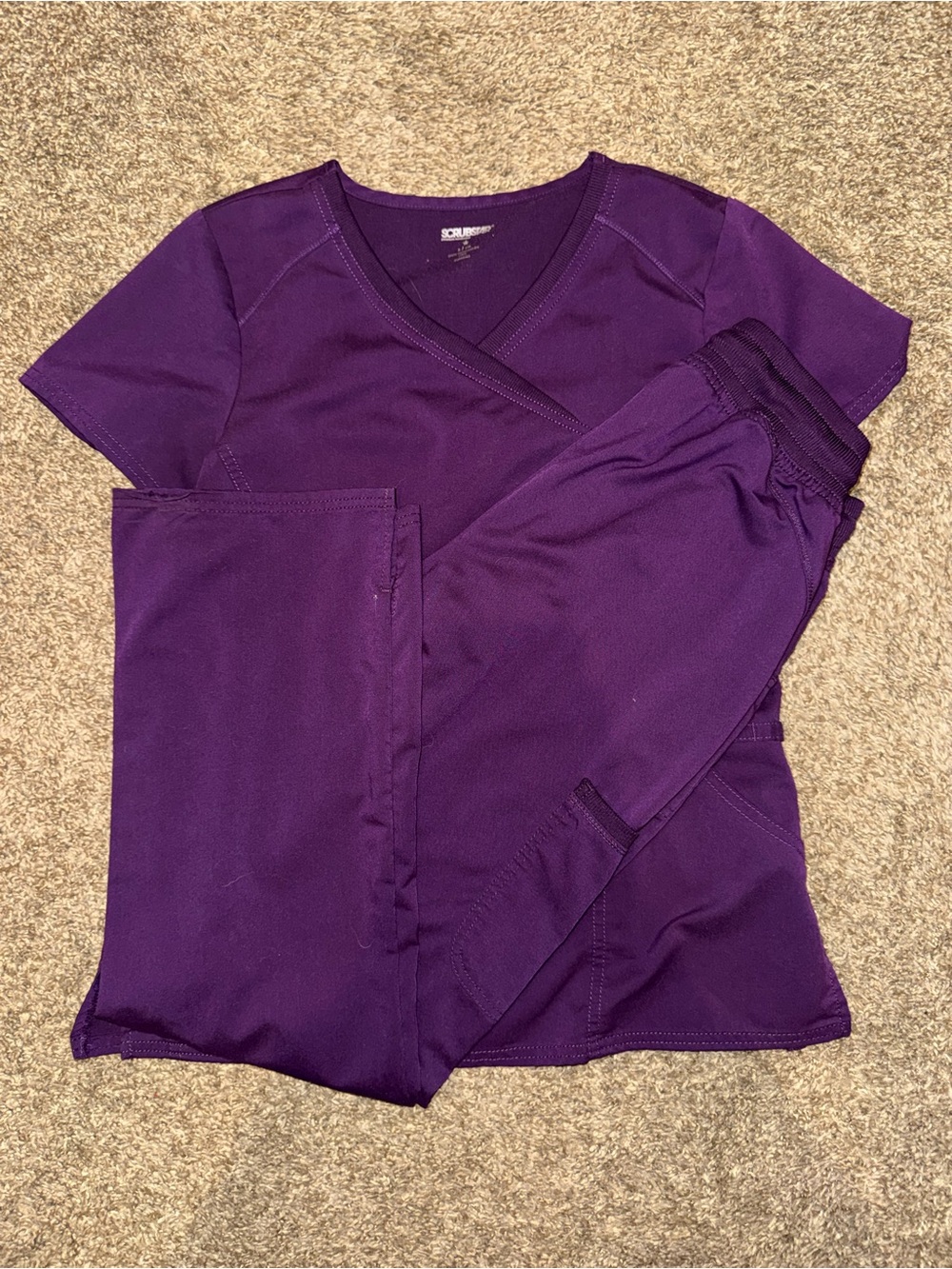Women’s V-Neck Scrub Set in Deep Purple - Top & Drawstring Pants